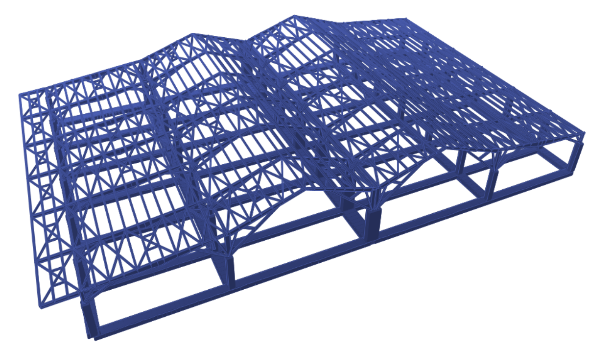 Design of a structure with large spans, composite columns, and a steel roof system