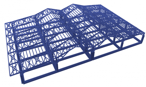 Structural design of a building with a long span steel roof and steel-concrete composite columns